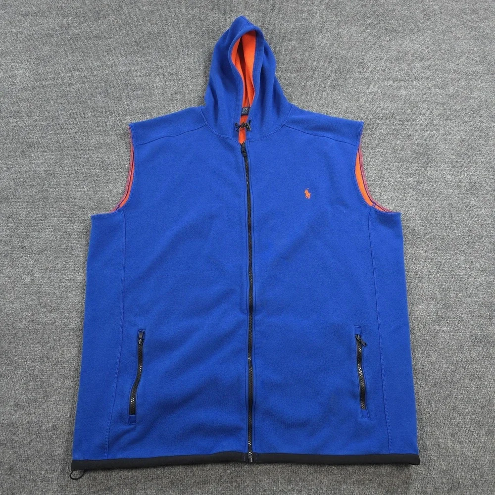 Polo Ralph Lauren Vest Mens 2XLT Blue Hooded Fleece Lined Windbreaker Outdoor